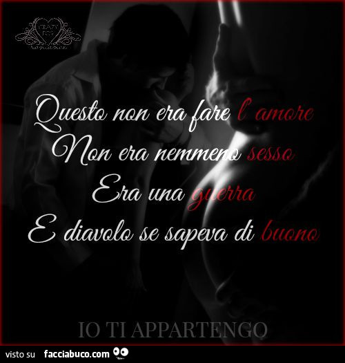 Questo non era fare l'amore, non era nemmeno sesso, era una guerra, e diavolo se sapeva di buono