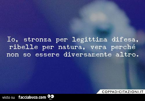 Io, stronza per legittima difesa, ribelle per natura, vera perché non so  essere diversamente… 