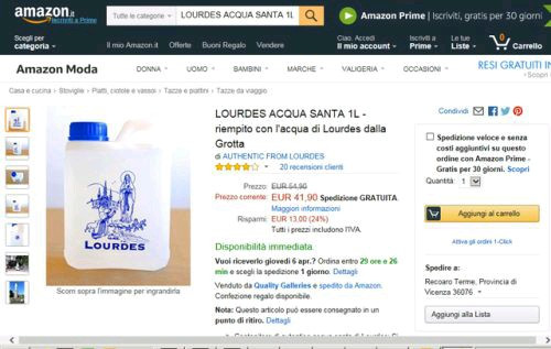 Acqua Santa di Lourdes in vendita su Amazon