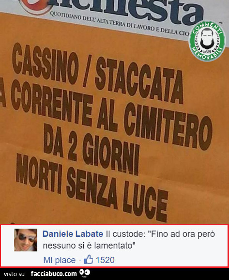 Cassino, staccata la corrente al cimitero da 2 giorni morti senza luce. Il custode: fino ad ora però nessuno si è lamentato