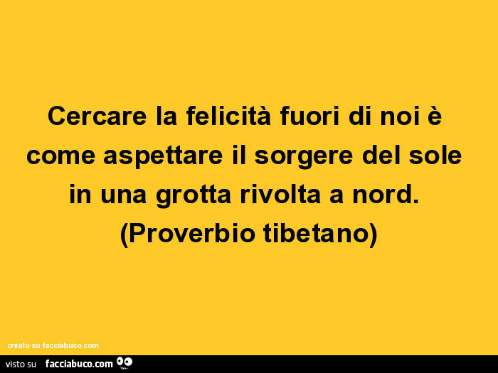 Cercare la felicità fuori di noi è come aspettare il sorgere del sole in una grotta rivolta a nord. Proverbio tibetano