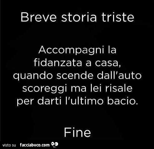 Breve storia triste: accompagni la fidanzata a casa, quando scende dall'auto scoreggi ma lei risale per darti l'ultimo bacio. Fine