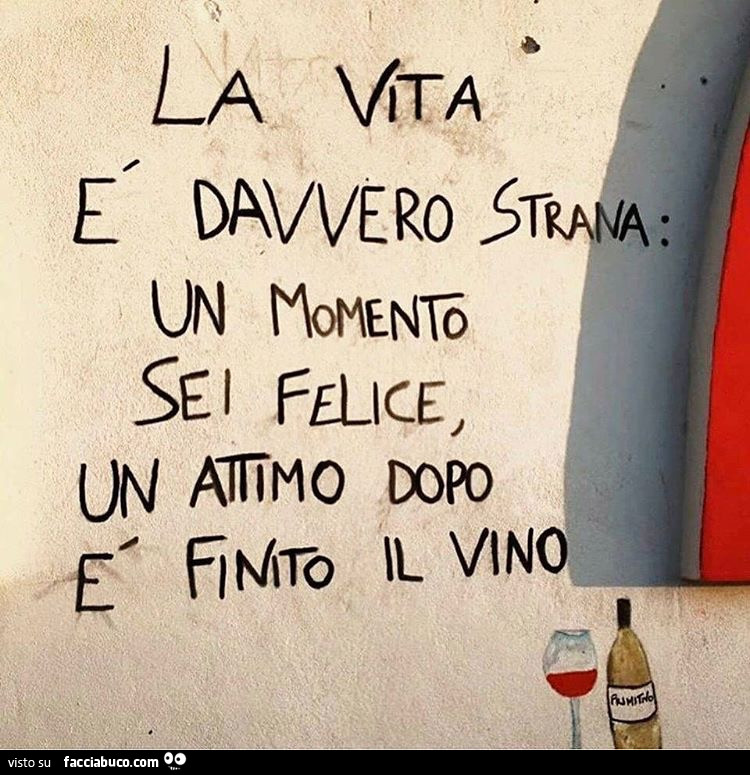 La vita è davvero strana: un momento sei felice, un attimo dopo è finito il vino