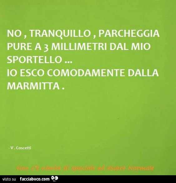 No, tranquillo, parcheggia pure a 3 millimetri dal mio sportello&hellip; io esco comodamente dalla marmitta