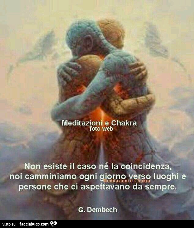 Non esiste il caso né la coincidenza, noi camminiamo ogni giorno verso luoghi e persone che ci aspettavano da sempre. G. Dembech