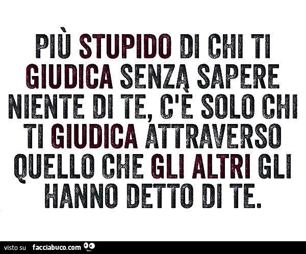 Più stupido di chi ti giudica senza sapere niente di te, c'e solo chi ti giudica attraverso quello che gli altri gli hanno detto di te