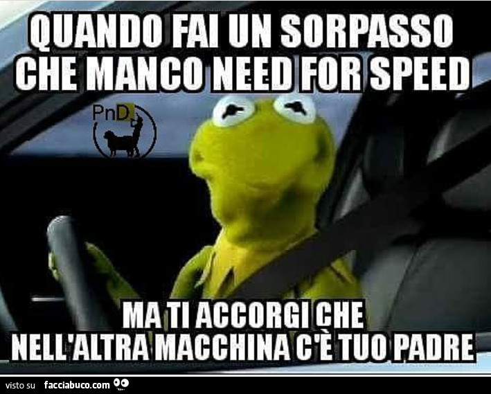 Quando fai un sorpasso che manco need for speed, ma ti accorgi che nell'altra macchina c'è tuo padre