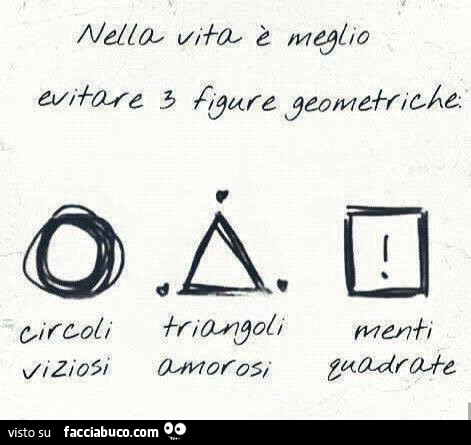 Nella vita è meglio evitare 3 figure geometriche. Circoli viziosi, triangoli amorosi, menti quadrate