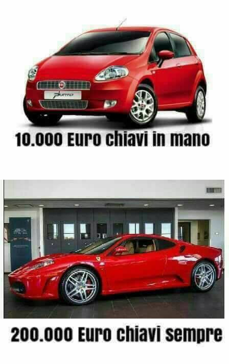 Punto: 10.000 euro chiavi in mano. Ferrari: 200.000 euro chiavi sempre